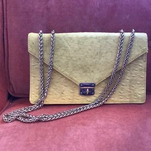 Yellow Croc Embossed Crossbody With Gold Chain